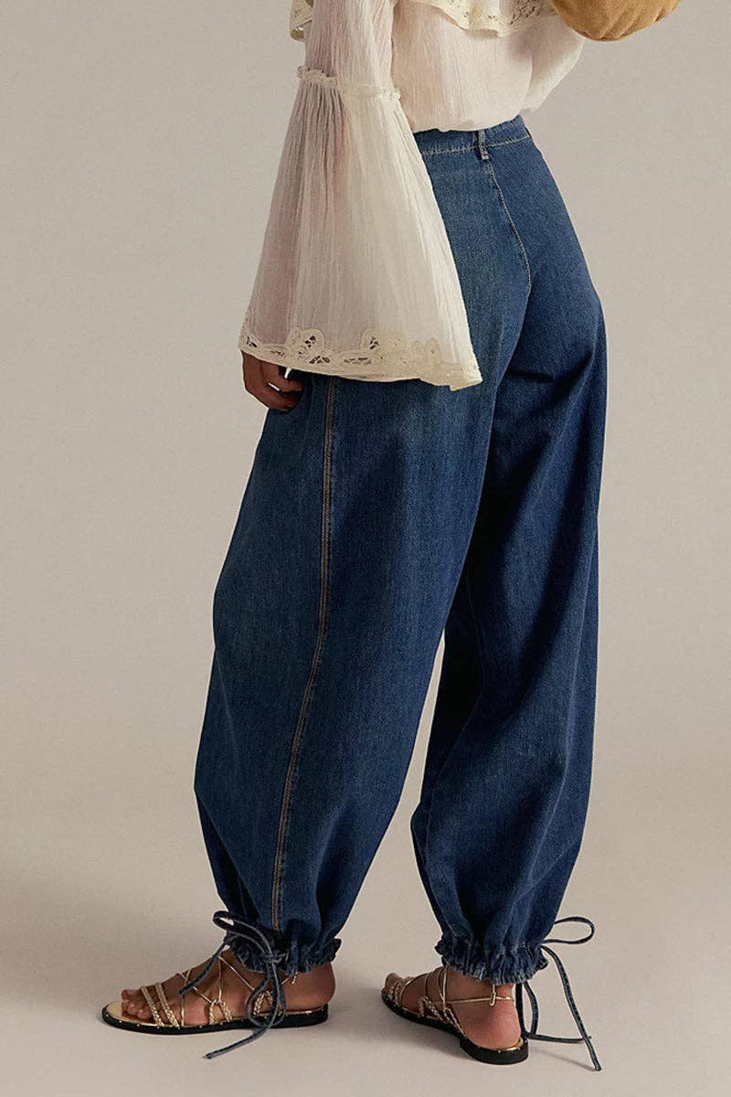 Montana Boho Fahsion: Elastic-Cuff Straight Denim Jeans