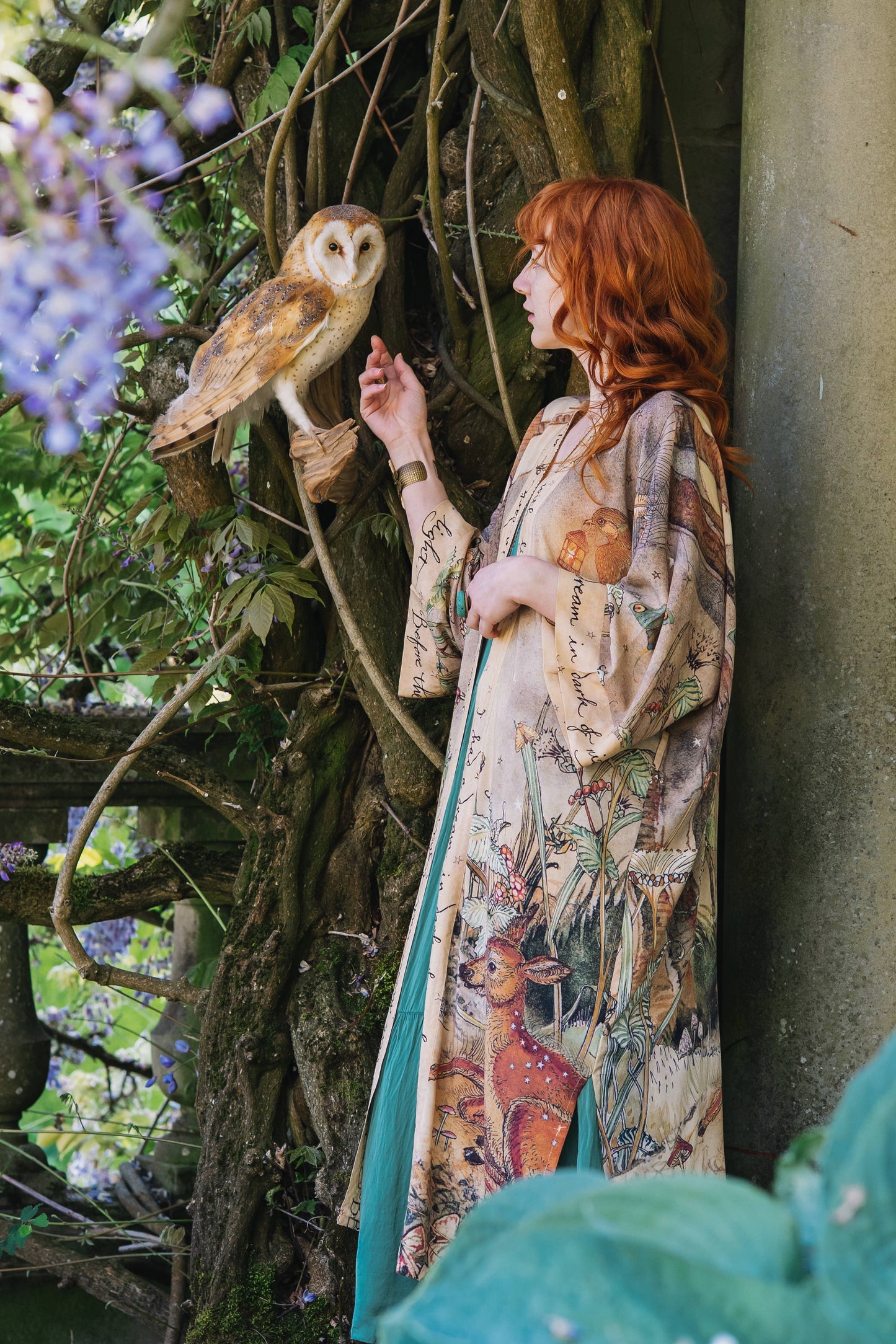 Duster: Lovelight Opera Duster Kimono Robe w/woodland deer & swallow