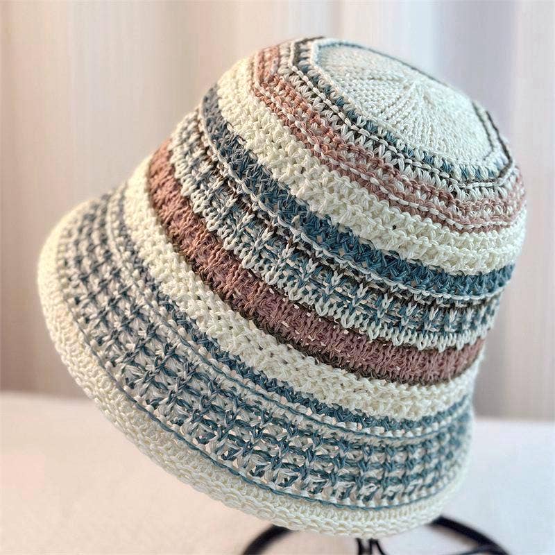 Boho Striped Straw Bucket Hat Breathable Sun Hat: Montana Boho Western Spirit Fashion