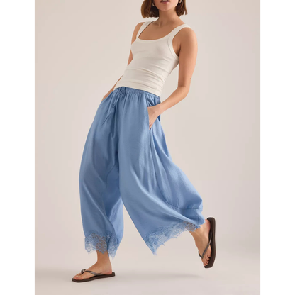 Flowy & Comfee: Lace Patchwork Wide-Leg Pants
