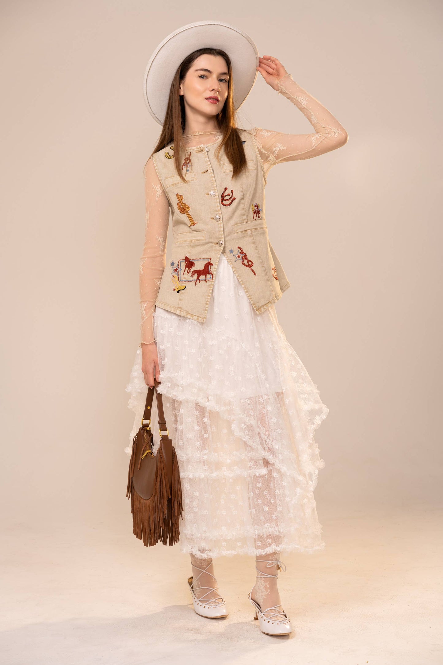 Simply Irresistible, Be the showstopper: Motif Embroidery Fitted Denim Vest