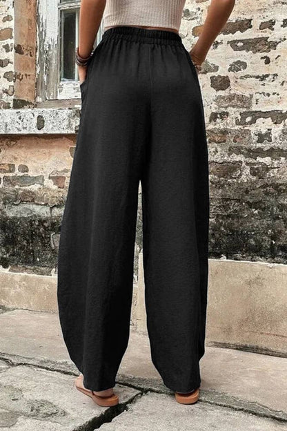 Casual Wanderer COMFY Series: Plain Elastic Waist Pockets Wide Leg Pants