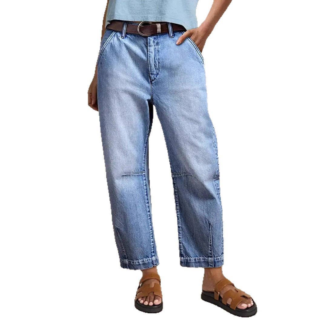 Casual Wide-Leg Stretch Denim Cropped Pants