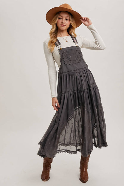FREE SPIRIT DREAMER Series: LACE EMBROIDERED TULLE BIB MAXI DRESS