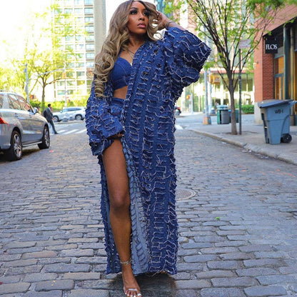 Be A Show-Stopper: Fashion Casual Ripped Tassel Long Sleeve Denim Duster (Or Coat)