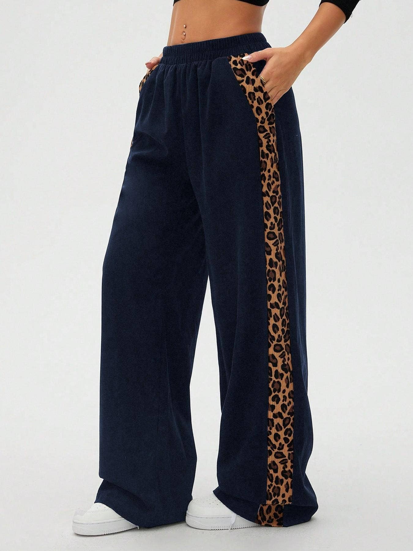 Montana BOHO: Corduroy, Side Leopard Stripe Wide Leg Pants