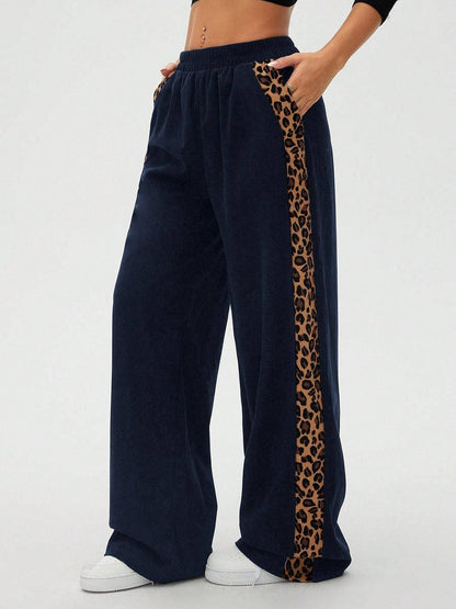 Montana BOHO: Corduroy, Side Leopard Stripe Wide Leg Pants