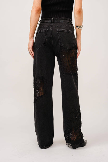 Lace Patchwork Straight Leg Jeans: Be A Show-Stopper—Simply IRRESISTIBLE