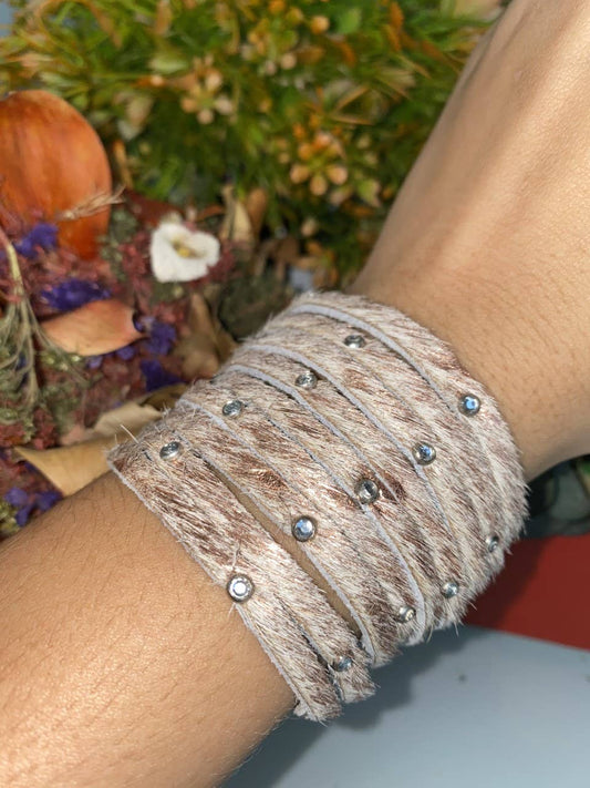 Montana Boho Western Spirit Jewelry:  Rhinestoned Fringed Cuff