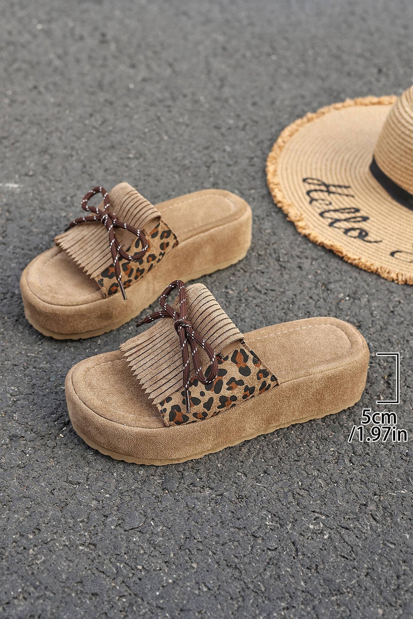 Montana Boho Western Spirit Shoes: Leopard Faux Suede; Lace-up Detail Platform Sandals
