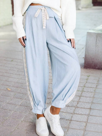 Easy-Fit Embroidery Stretch High Waist Pants