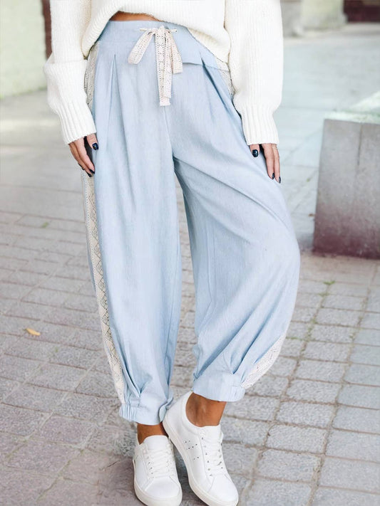 Easy-Fit Embroidery Stretch High Waist Pants