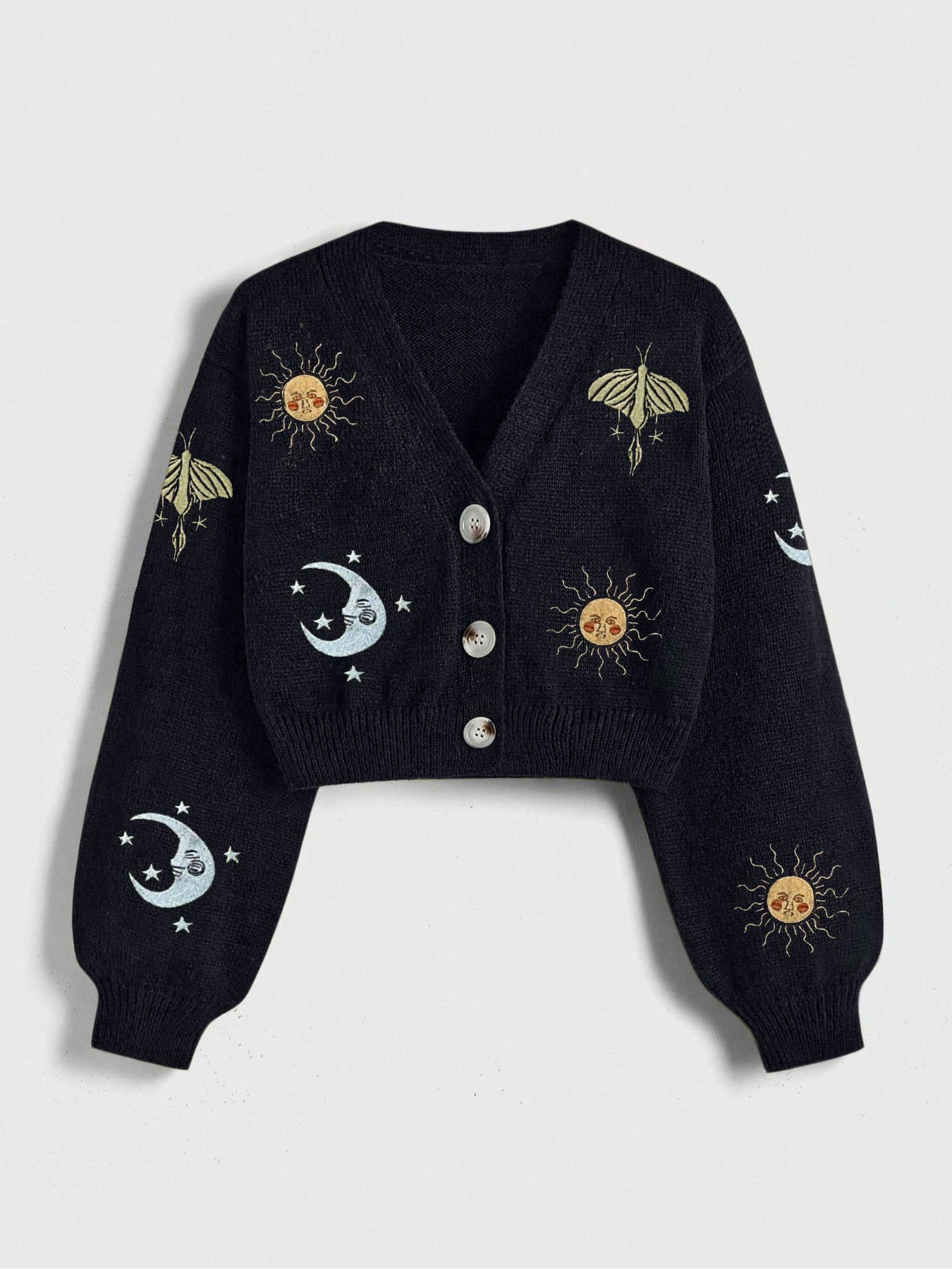 Mysterious Universe Sun & Moon Embroidered cropped cardigan