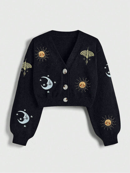 Mysterious Universe Sun & Moon Embroidered cropped cardigan