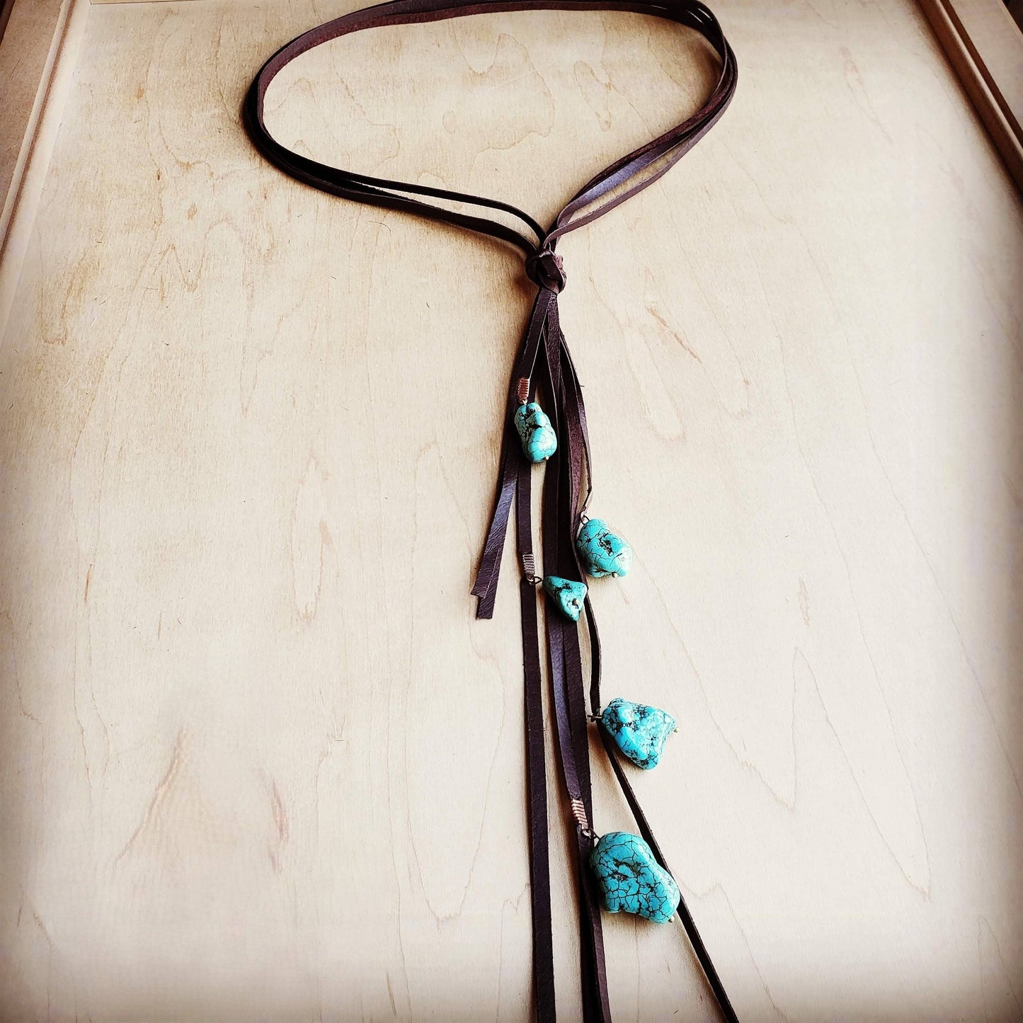Leather Lasso Necklace with Turquoise Accents --Montana Boho Western Spirit Jewelry