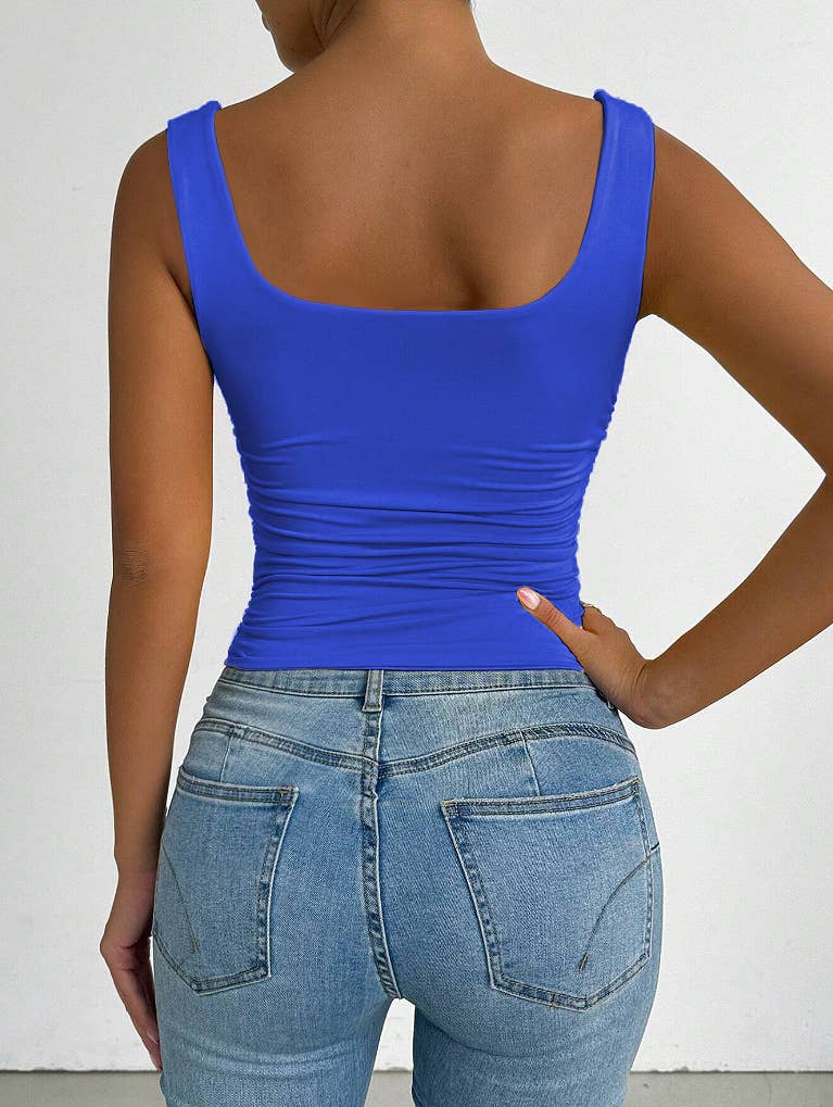 Everyday Basic Versatile Square neck stretchy tank top (Ruched sides; Very Slimming)
