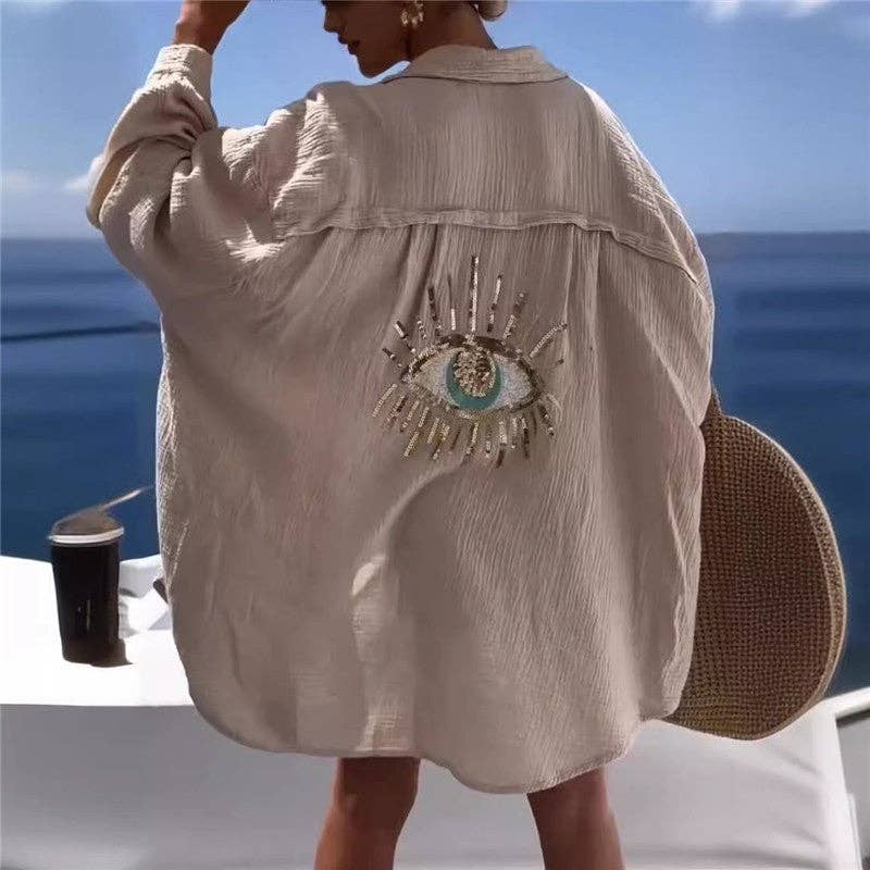 FREE SPIRIT DREAMER Series: Long Sleeve Shirt Embroidered Sequin Eye