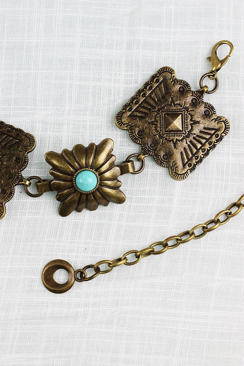 Vintage Western Geometric Belt-Square Turquoise Chain Waist