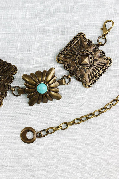 Vintage Western Geometric Belt-Square Turquoise Chain Waist