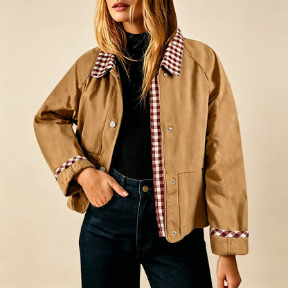 Vintage Patchwork Gingham Collar Trim Casual Jacket (A Forever Piece) Ligth Weight