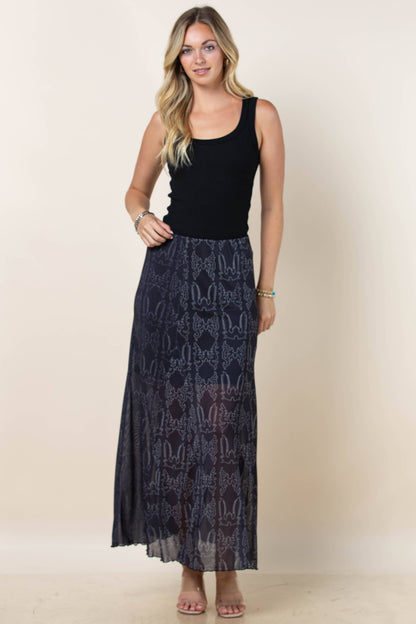 Montana Boho/Western Spirit Fashion:-REESE BOOTSTITCH PRINT A-LINE LINED MESH SKIRT