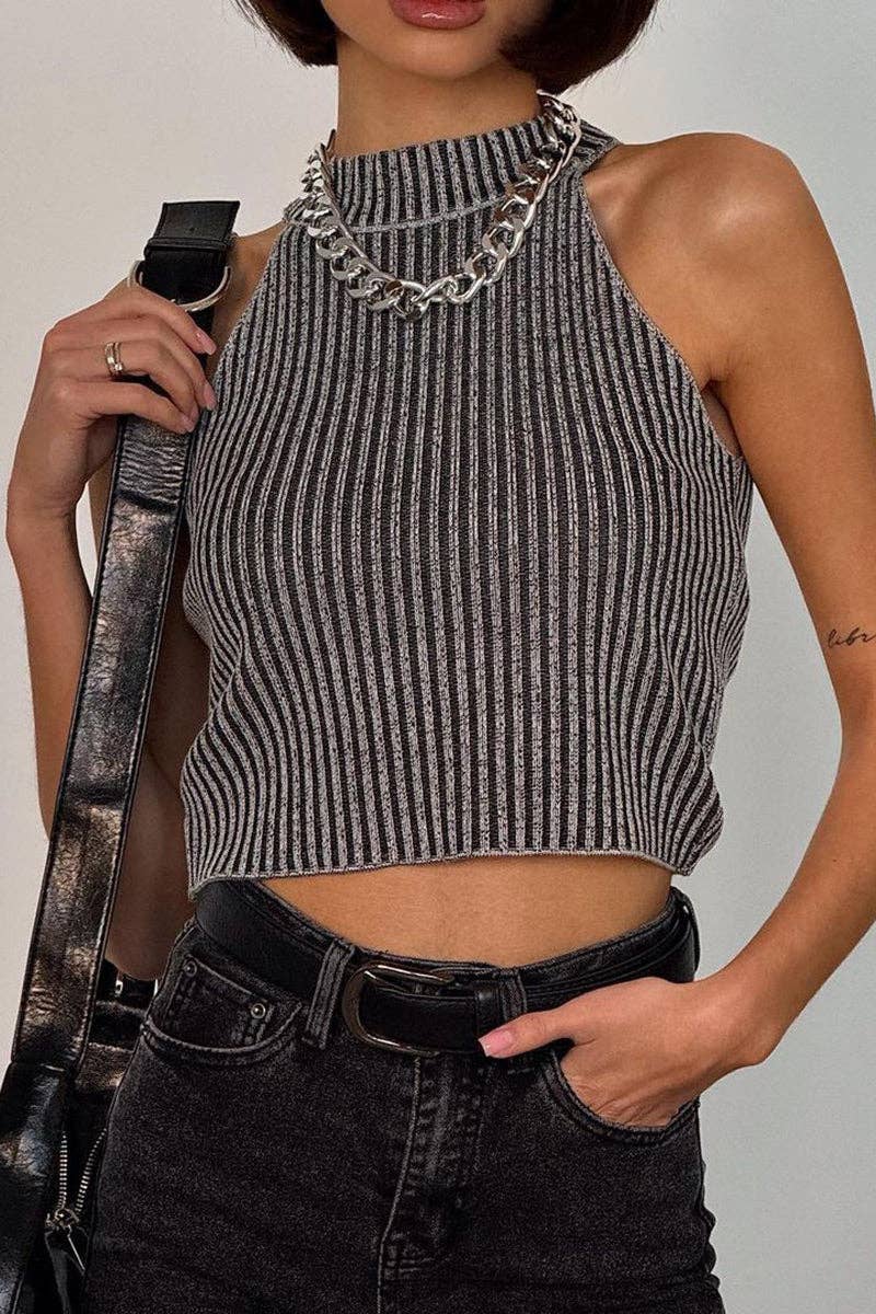 High Neck Ribbed Tank Top