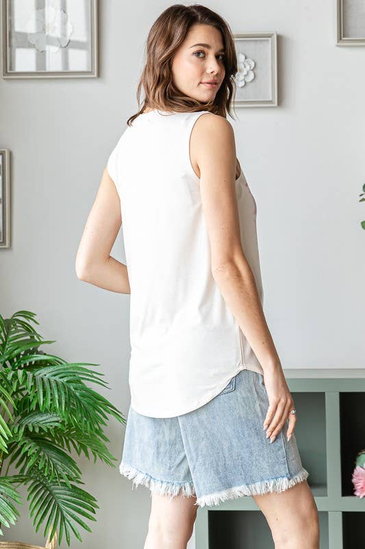 Montana Boho/Western Spirit Fashion: ALEX BOOT STITCH GRAPHIC SLEEVELESS TOP