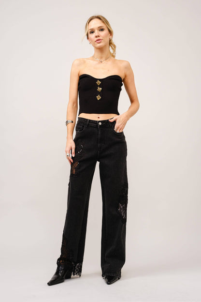 Lace Patchwork Straight Leg Jeans: Be A Show-Stopper—Simply IRRESISTIBLE