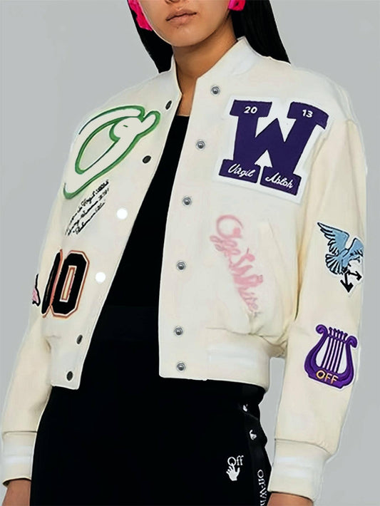 Be A Showstopper: Stylish graphic print bomber jacket (Creme Background)