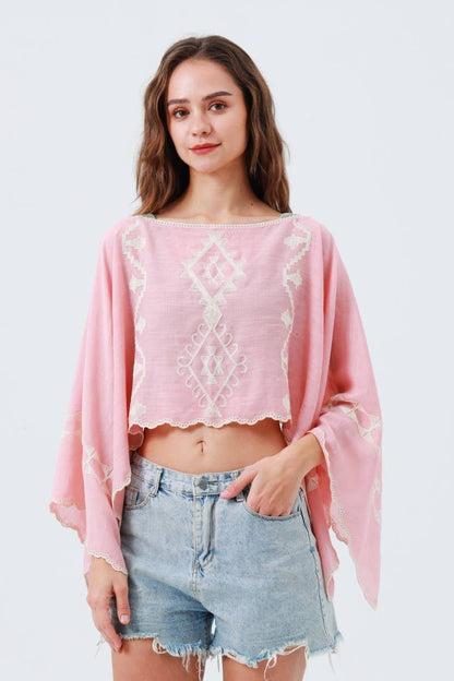 Boho Embroidered Cropped Kaftan Top