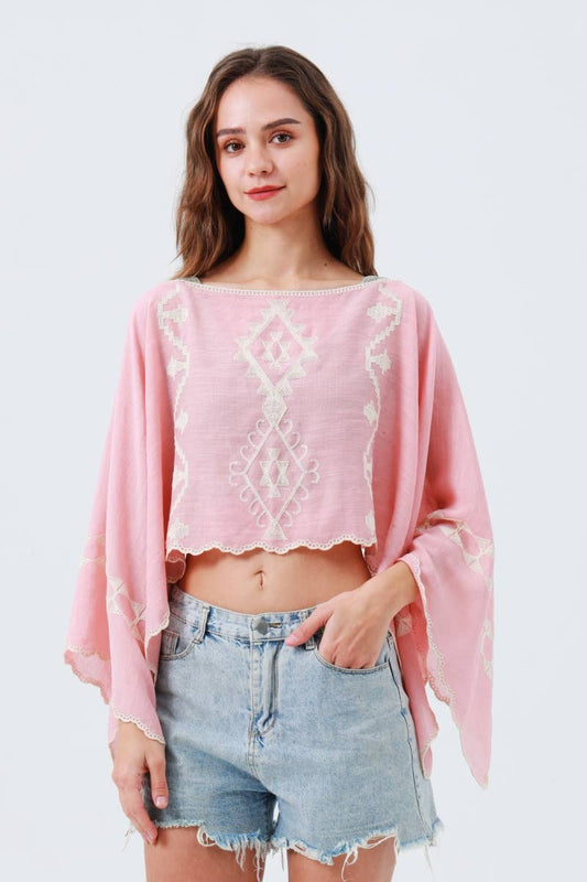 Boho Embroidered Cropped Kaftan Top