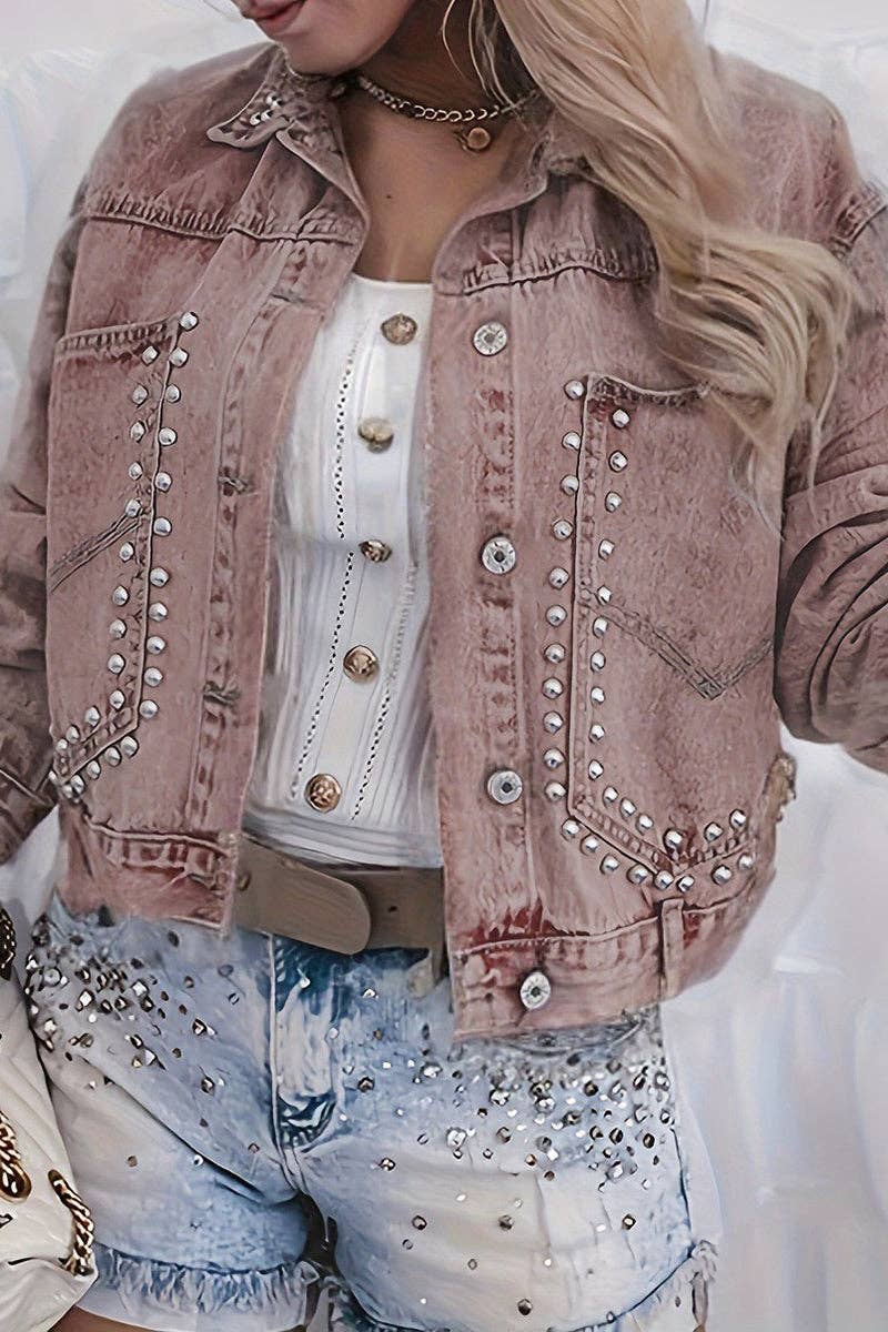 Montana Boho Western Spirit Fashion: Studded Denim Jacket with Button Accents