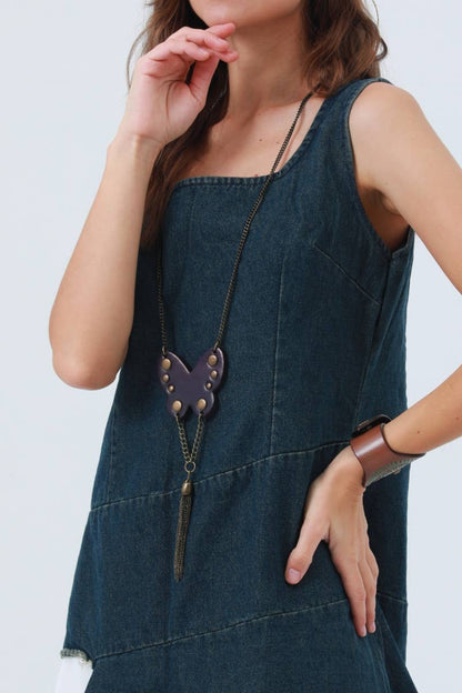 Western Butterfly Studded Leather Fringe Necklace