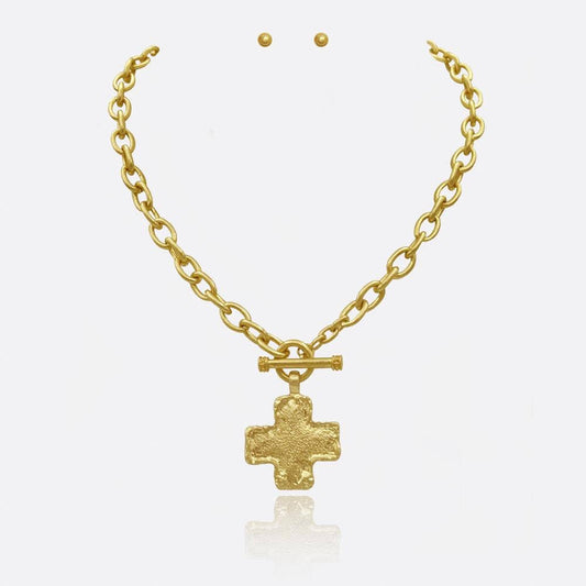 Montana Boho Western Spirit Jewelry: CROSS PENDANT CHAIN NECKLACE EARRING SET