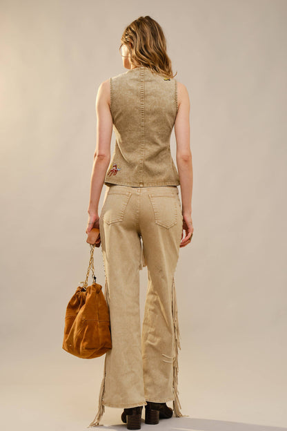 Simply Irresistible, Be the showstopper: Motif Embroidery Fitted Denim Vest