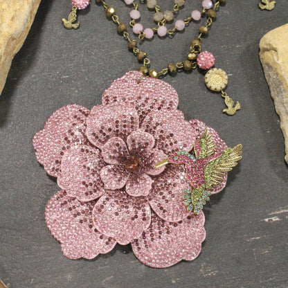 Power In The Flower Blushing Humming Bird Layered Necklace: FREE SPIRIT DREAMER Series: Boho & Free-People loving styles.
