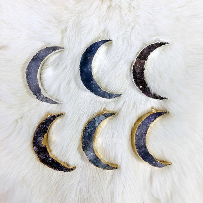 Druzy Moon Pendants with Electroplated 24k Gold/Silver Edge