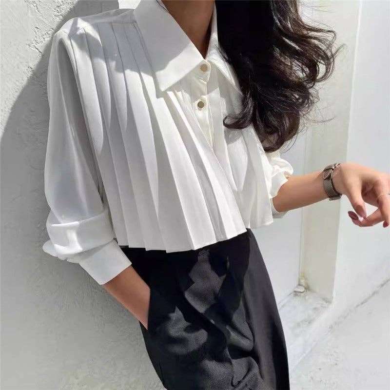 Loose Fit Short Pleated Long Sleeve Shirt—"Be A SHOW-Stopper"