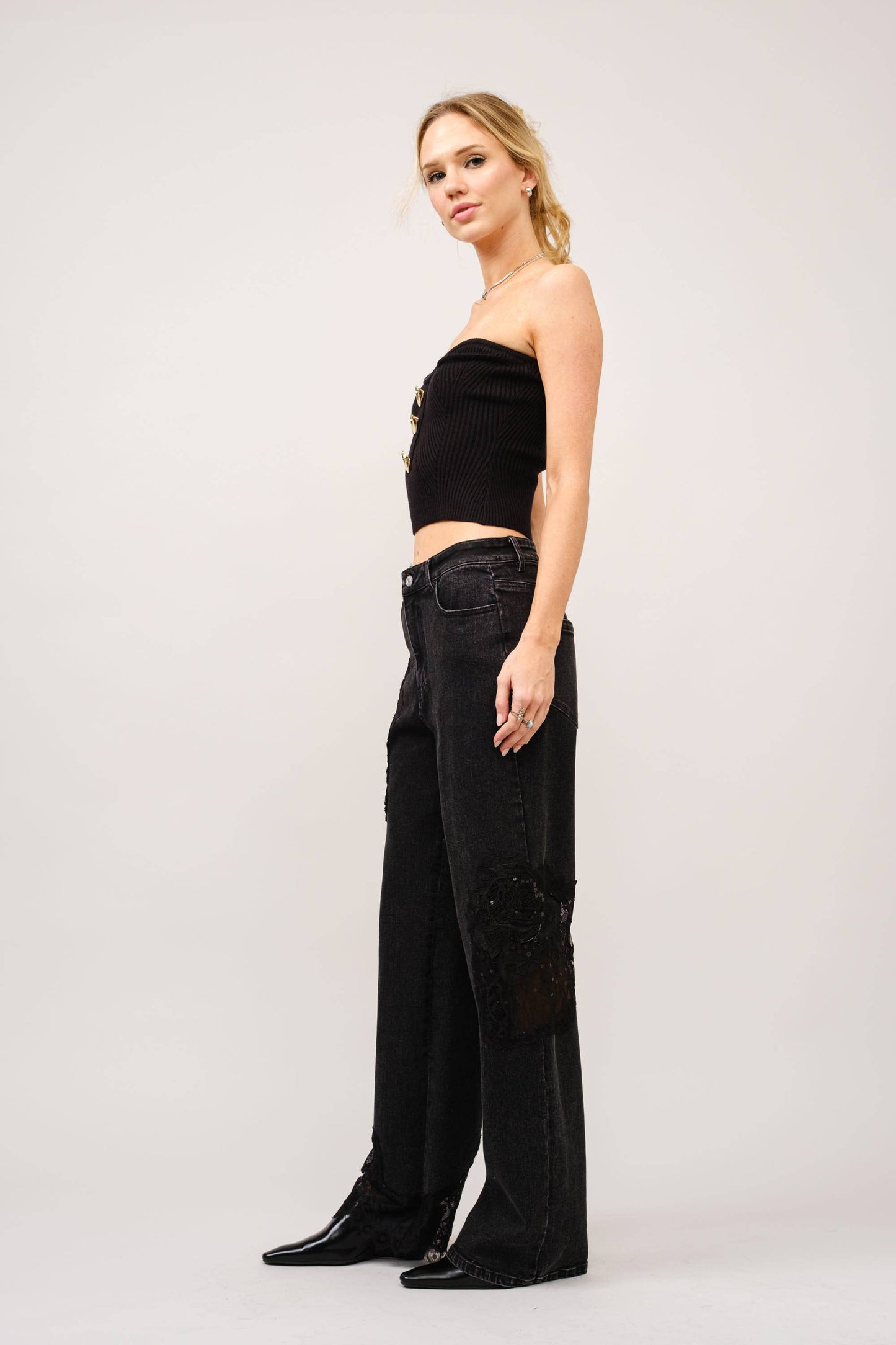 Lace Patchwork Straight Leg Jeans: Be A Show-Stopper—Simply IRRESISTIBLE