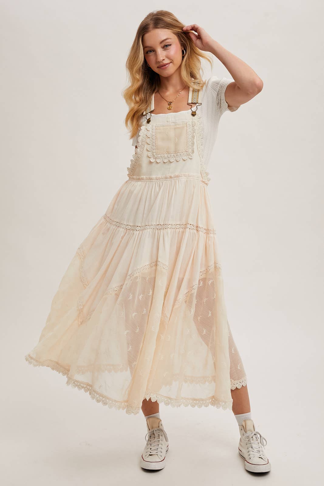 FREE SPIRIT DREAMER Series: LACE EMBROIDERED TULLE BIB MAXI DRESS