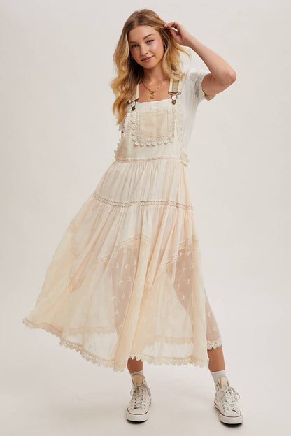 FREE SPIRIT DREAMER Series: LACE EMBROIDERED TULLE BIB MAXI DRESS