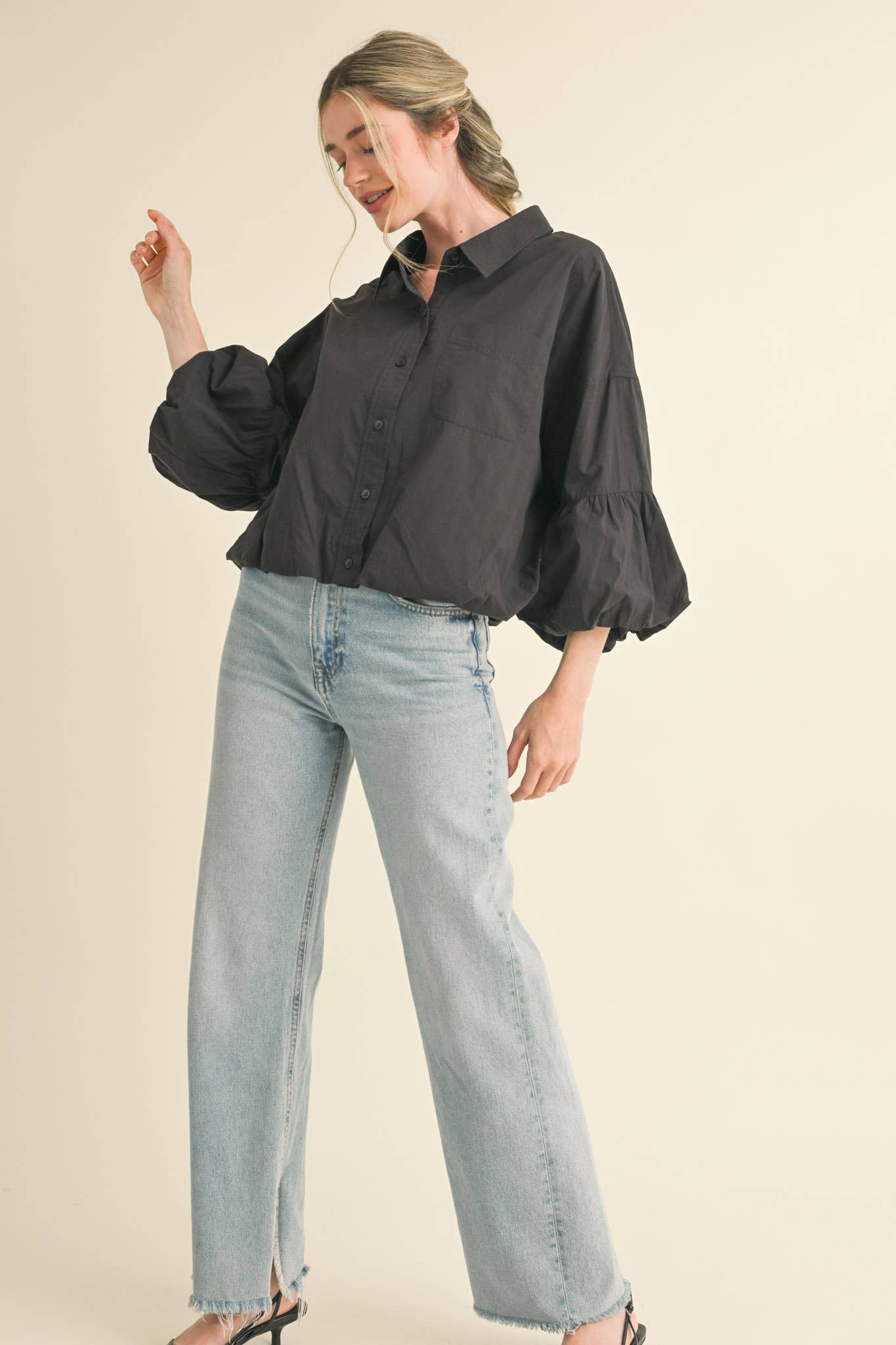 BUTTON DOWN BUBBLE SLEEVE TOP: FREE SPIRIT DREAMER Series: Boho &amp; Free-People loving styles.