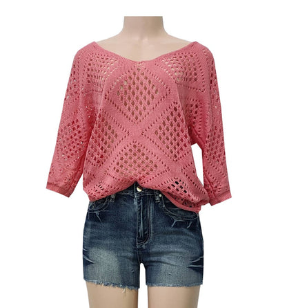 Bohemian Hollow Batwing Sleeve Crochet Poncho Top
