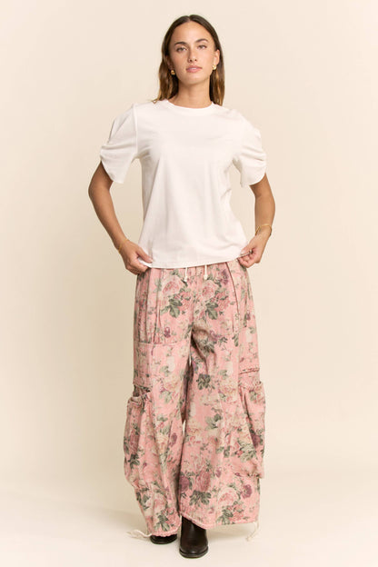 FLOWER PRINTED DENIM WAIST DROPPED POCKETS PANT—FREE SPIRIT DREAMER Series