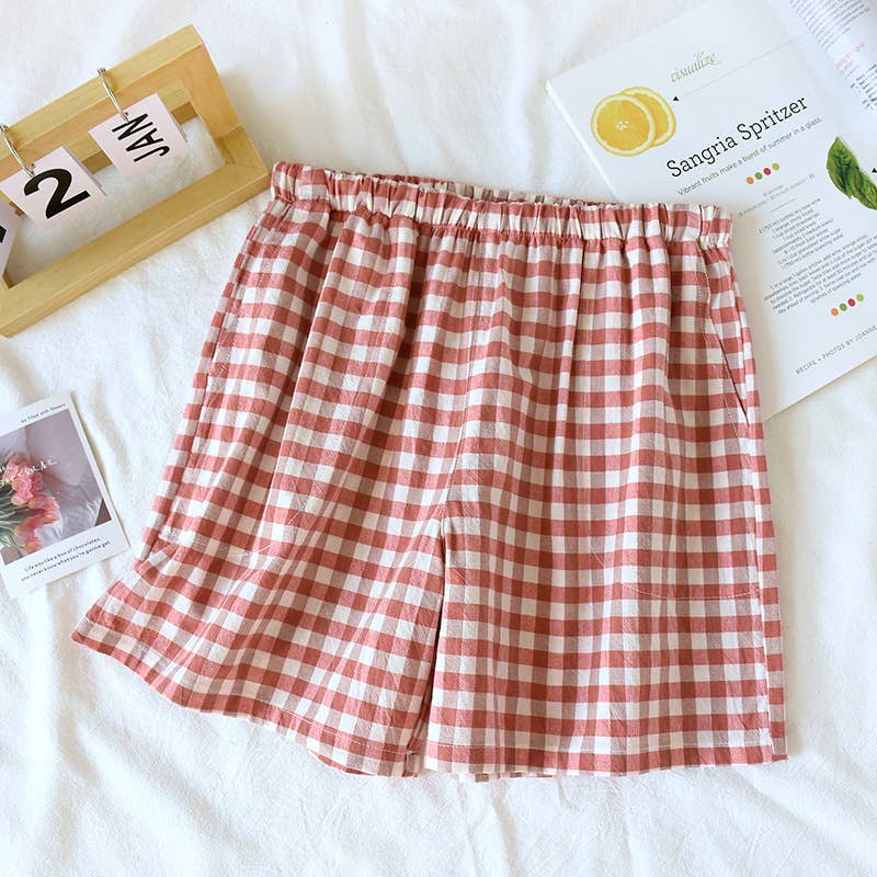 Soft cozy easy Gingham short cotton daily lounge short