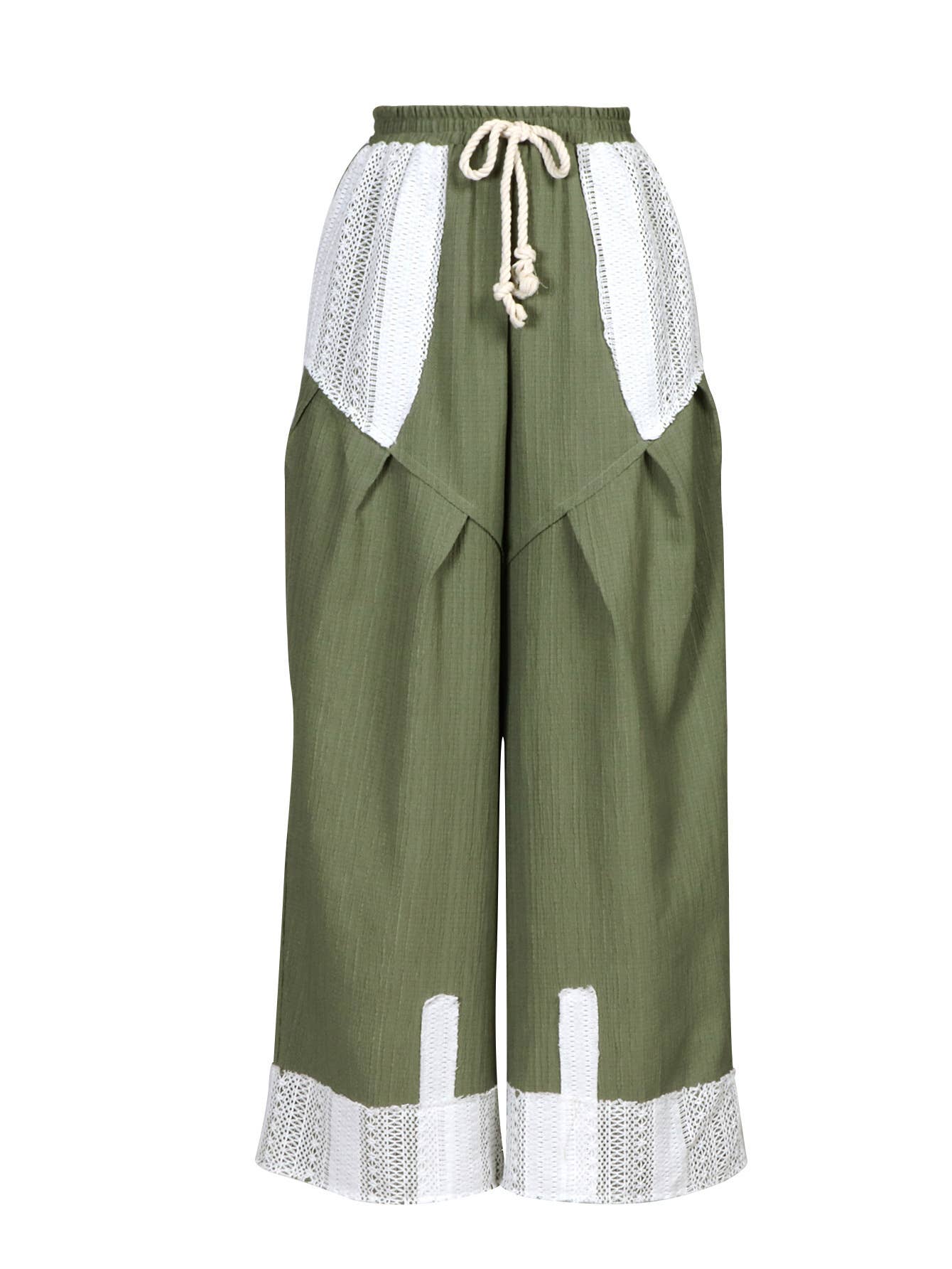 BOHO Vintage Western Lace Patchwork Drawstring Pants (Green)