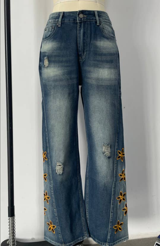 Floral cutout Embroidered Distressed jeans: FREE SPIRIT DREAMER Series: Boho & Free-People loving styles.