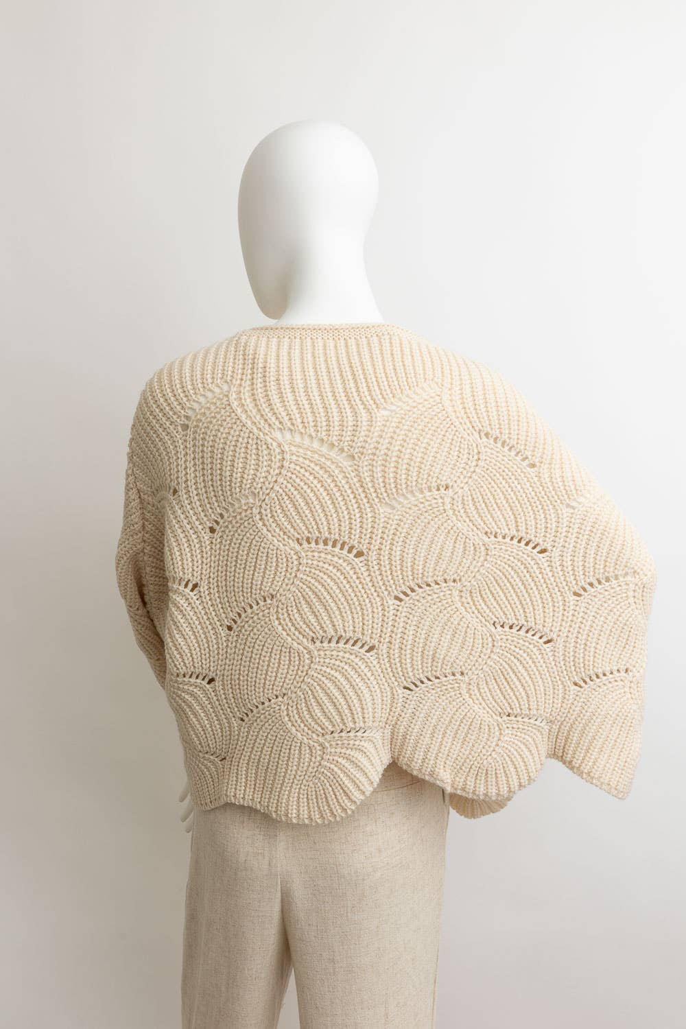 Ribbed Knit Pattern Poncho w/ Sleeves (Olive)
