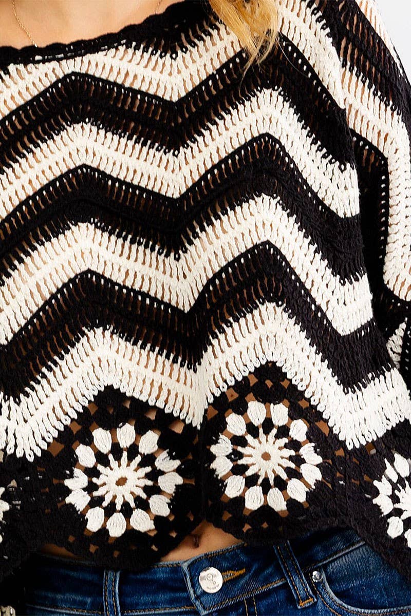 Montana Boho Western Spirit Fashion: LONG BELL SLEEVE COLORBLOCK CROCHET PULLOVER TOP (2)