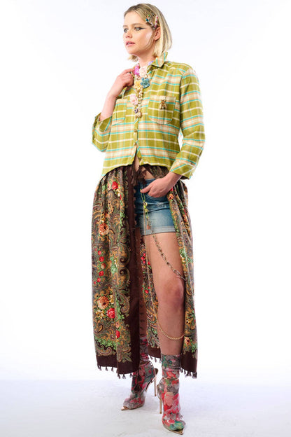 Boho Fashion:  Be the showstopper: Beatrice Maxi Shirt-Olive; Floral Shirt Duster